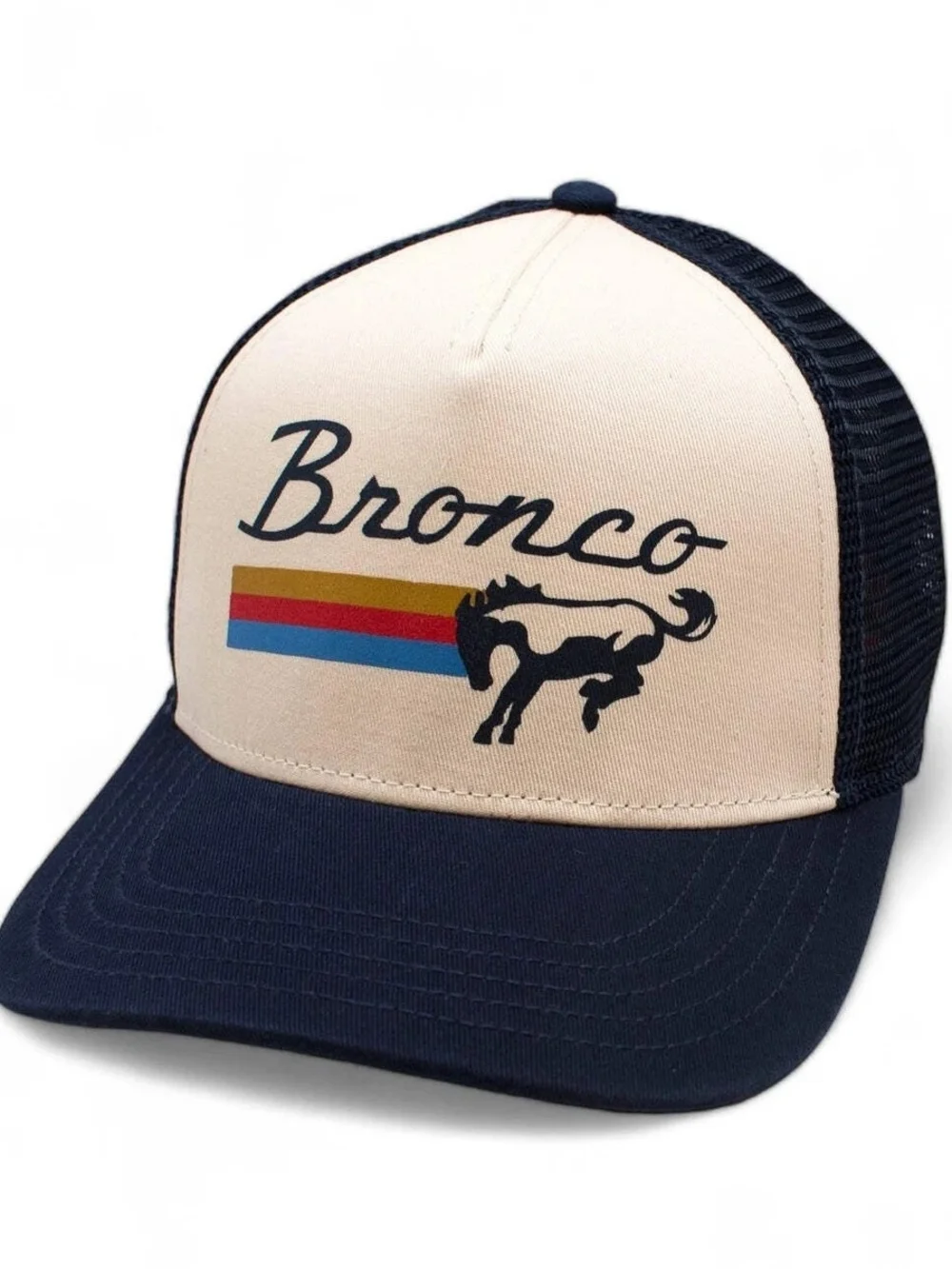 Vintage Bronco Cream and Navy Trucker Hat with Retro Stripes - Picture 3 of 9